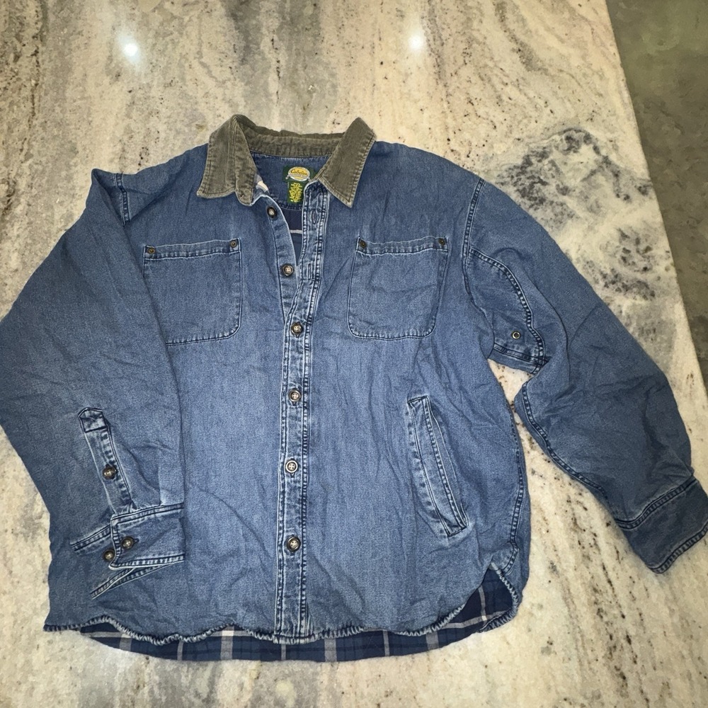 VTG Cabela's Men Sz XL Flannel Lined Denim Shirt Jacket Barn Farm Jean Trucker